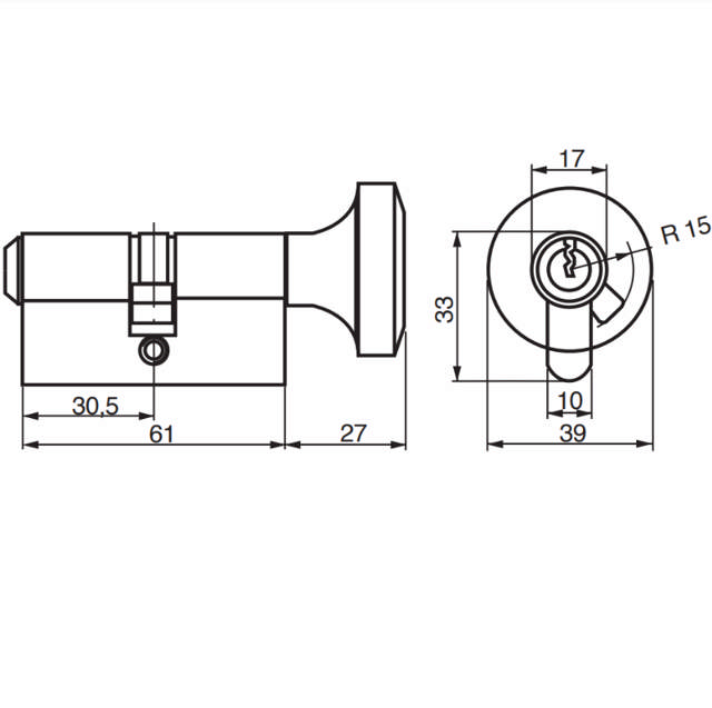 Dråbeværk med knop ABUS ZOLIT RFL +0 mm ud +0 mm ind  Supplering Cylinder