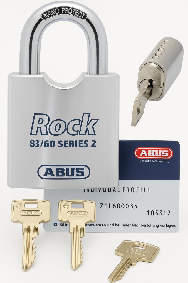 Abus hængelås 83/60 m/Zolit cylinder og 3 nøgler.