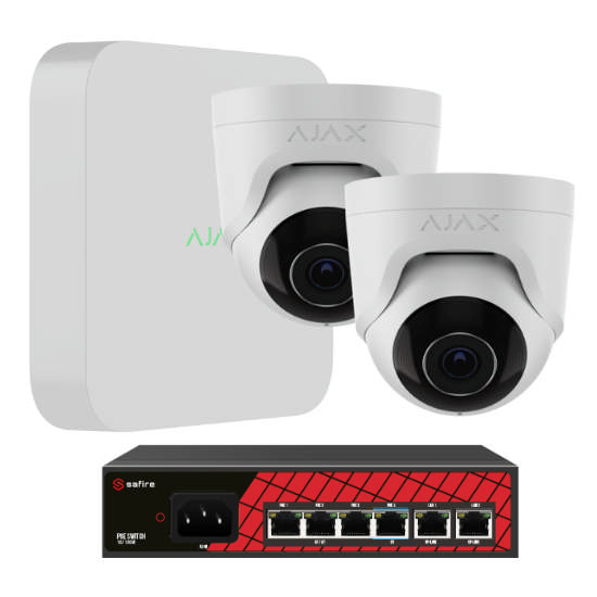 Ajax videopakke, 2 stk TurretCam, 5MP, 8 kanals NVR, 1Tb, PoE switch
