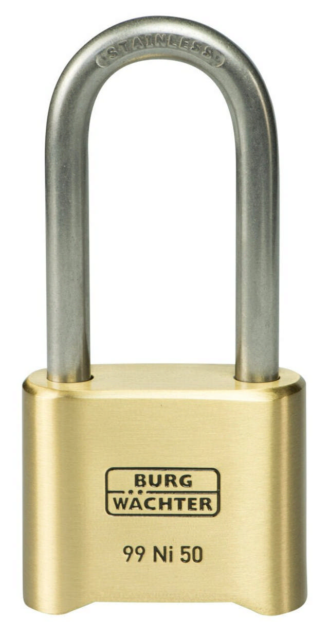 BURG hængelås m. kode 99 HB Ni 50 65 SB Nr. 99, m. høj bøjle