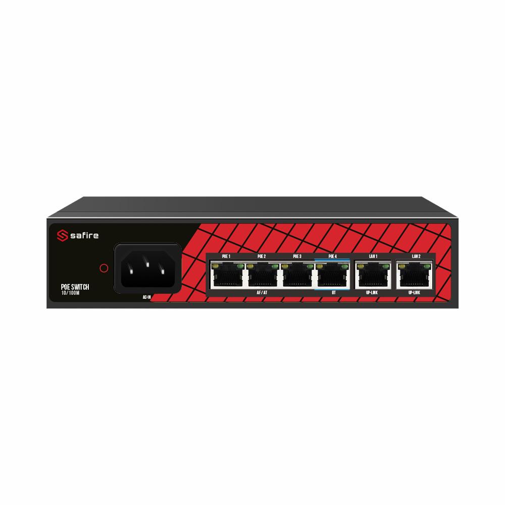 Safire PoE Switch 60W, 4P + 2xRJ45 uplink