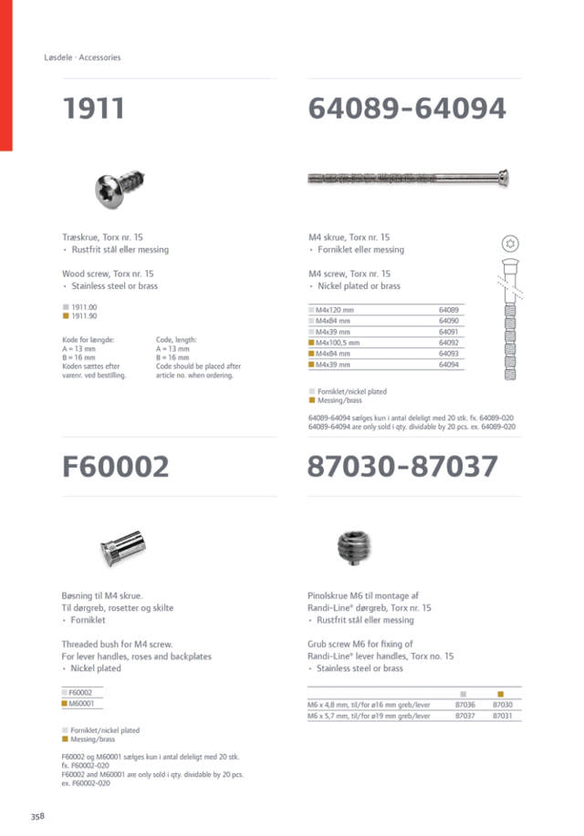 Randi pinolskrue 87037 M6x57mmt/19mmdørgreb