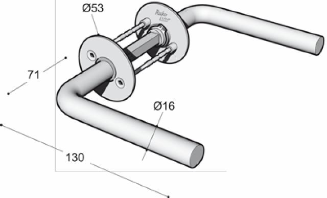 Ruko-Line Dørgreb L-form 16 mm - m/roset. D: 32-85 mm. C:38
