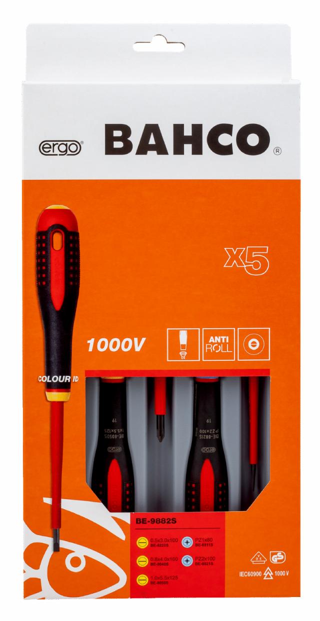 Bahco ERGO screwdriver set, 1000V, 5 parts