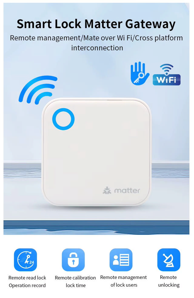 SmartZafe Gateway G6, TTLock, 2.4G WiFi, Matter, inkl. strømforsyning
