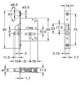 Møbellås Jalousi 2173.20mm H incl Nøgle MS Elz S 90x14mm