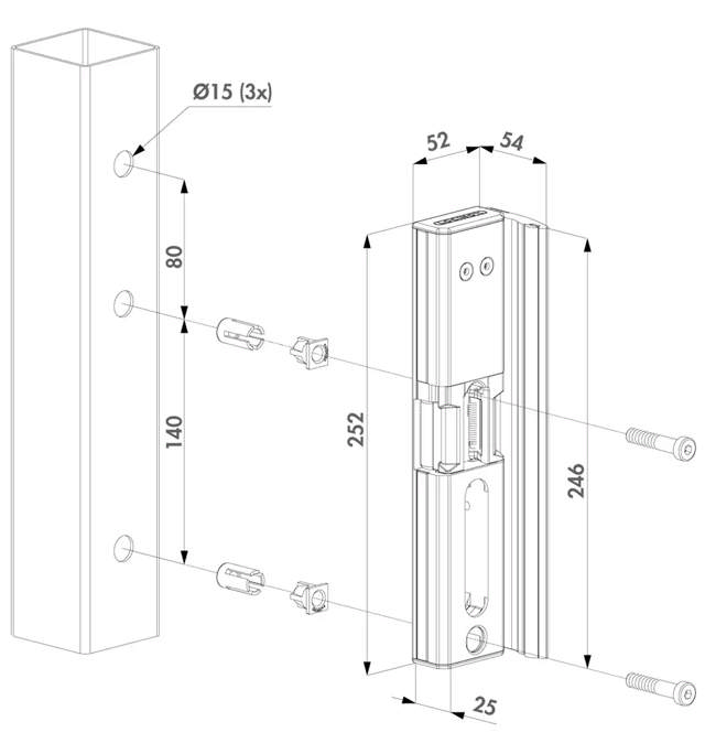 Locinox elektrisk slutblik MODULEC-SA-E, fail close, sort