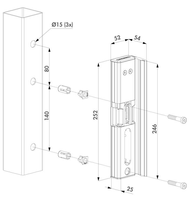Locinox elektrisk slutblik MODULEC-SA-R, fail open, sort