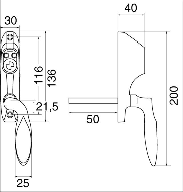 Ruko terrassedørgreb 7812 RD1660 D12, Mat krom Venstre