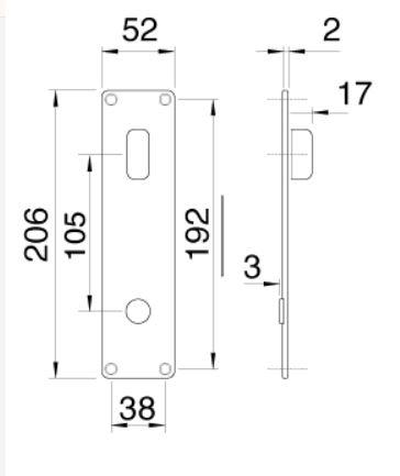 Ruko scanflex langskilt m. vrider og dørgrebshul, 50 mm