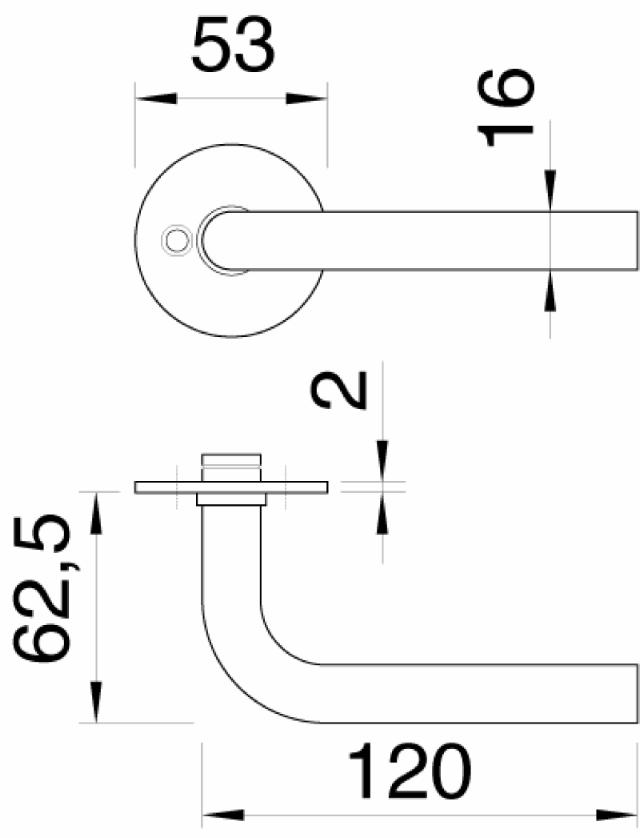 Ruko scanflex dørgreb 16 L m. massive roset CC38