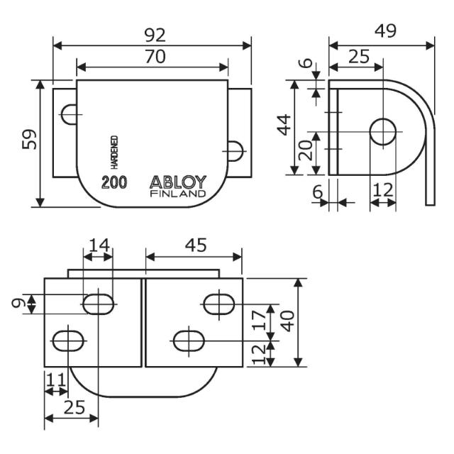 Abloy hængelåsbeslag 1+2 venstre pl202 (357021)