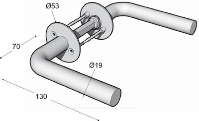 Ruko-Line Door handle L-shape 19 mm - w/rosette D:32-85mm