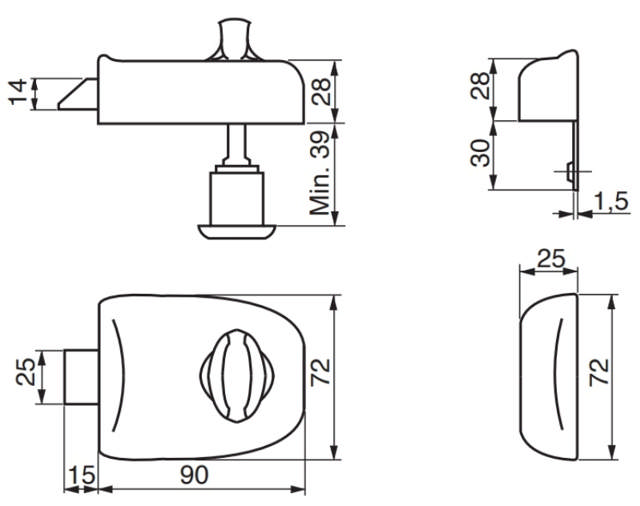 Ruko kasselås RB1601 IND Rustfri look/Rfl