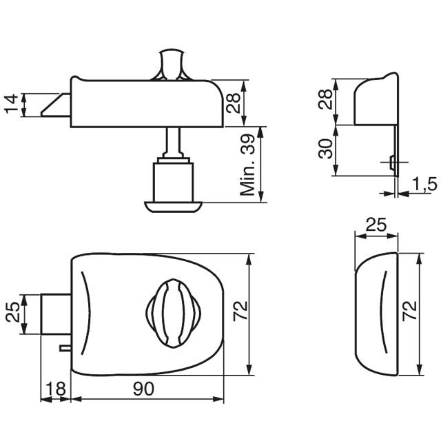 Lås RG1601 S/M.pol Ind