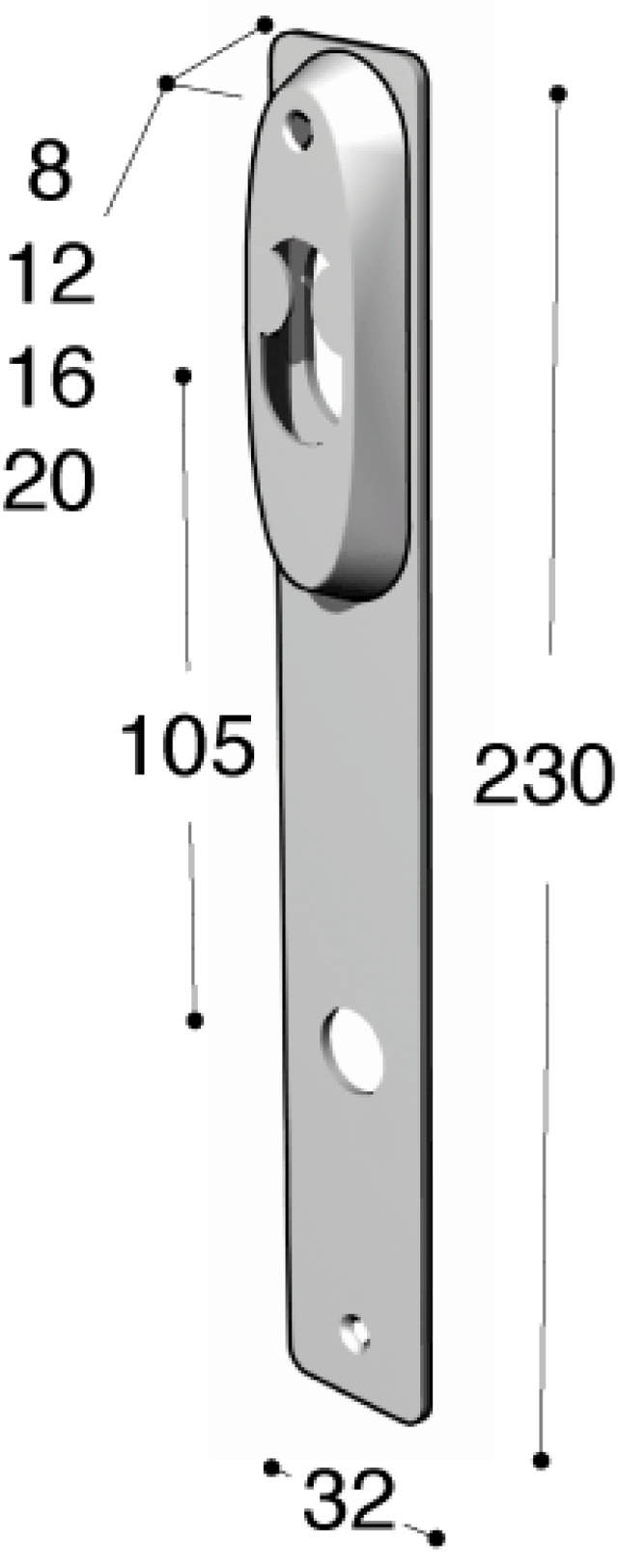Ruko-Line smalprofil langskilt indv, rok/greb 20mm cc105mm