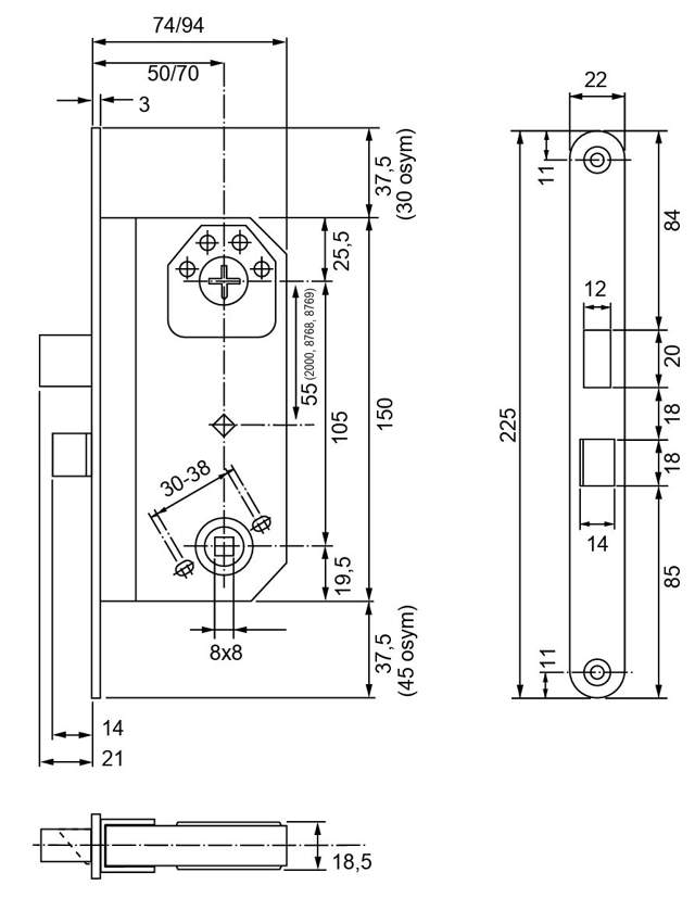 Assa låsekasse 565 h m/25mm firkant stolpe (520591)
