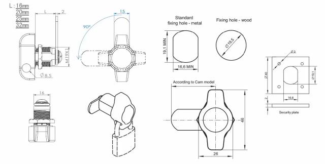 Siso møbellås 300 Ø19 -Højre  32mm længde t/hængelås
