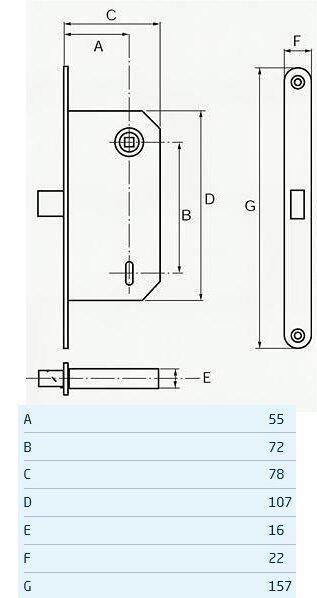 Rex middle door lock 48h/v reversible (Rex 22)