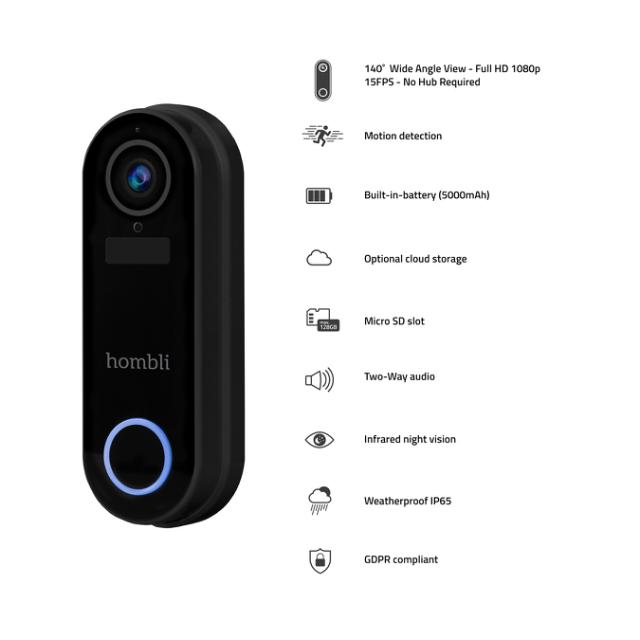 Smart Doorbell 2 Pack (Doorbell 2 + Chime 2), Black