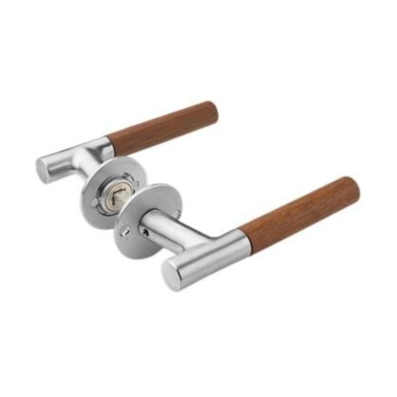 Aarstiderne door handle, with solid rosette, CC30, Teak, set