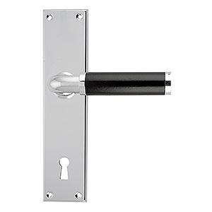 Door handle Funkis 383 w/long plate L63 GN Ni Black Bakelite Ø20mm